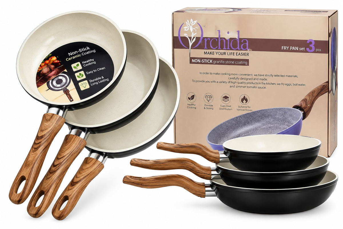 طقم طاسات أوركيد 3 قطع – Non-Stick Granite Stone