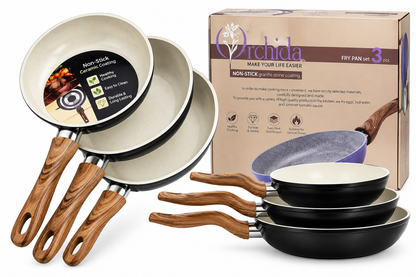 طقم طاسات أوركيد 3 قطع – Non-Stick Granite Stone
