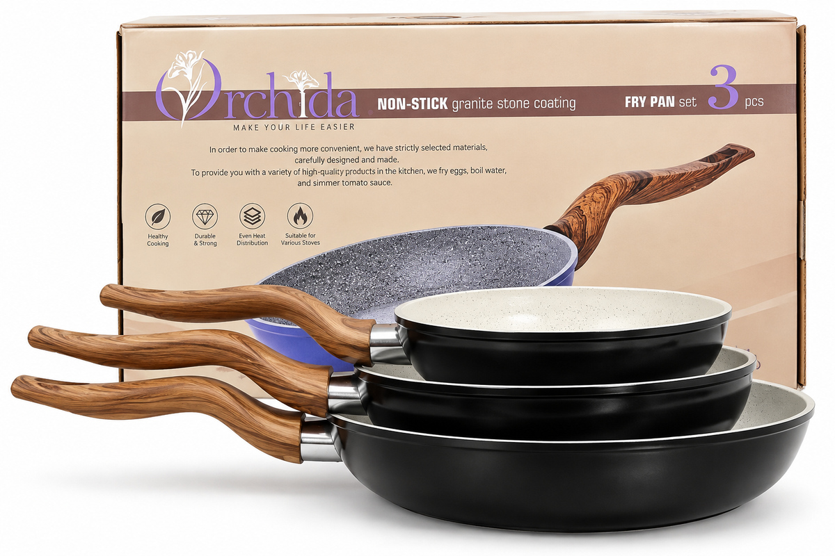 طقم طاسات أوركيد 3 قطع – Non-Stick Granite Stone