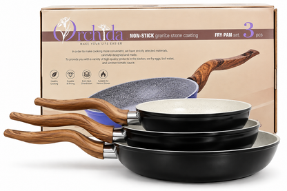طقم طاسات أوركيد 3 قطع – Non-Stick Granite Stone