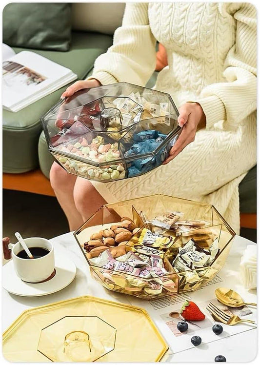 طبق مكسرات وتسالي أكريليك مقسم بغطاء وقاعدة – 6 خانات-سارتي
