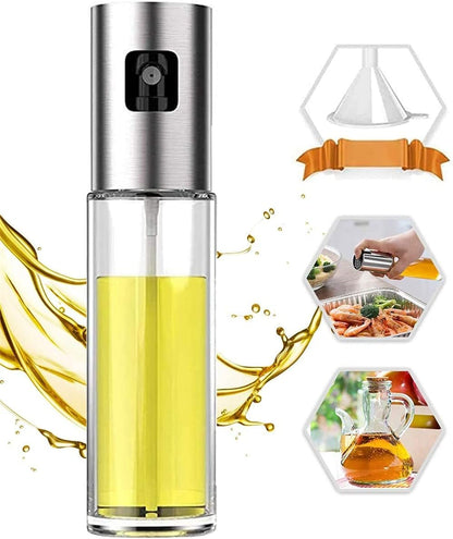 بخاخ زيت للطبخ زجاج بغطاء ستانلس ستيل 100 مل – رشاش زيت للقلاية الهوائية والفرن