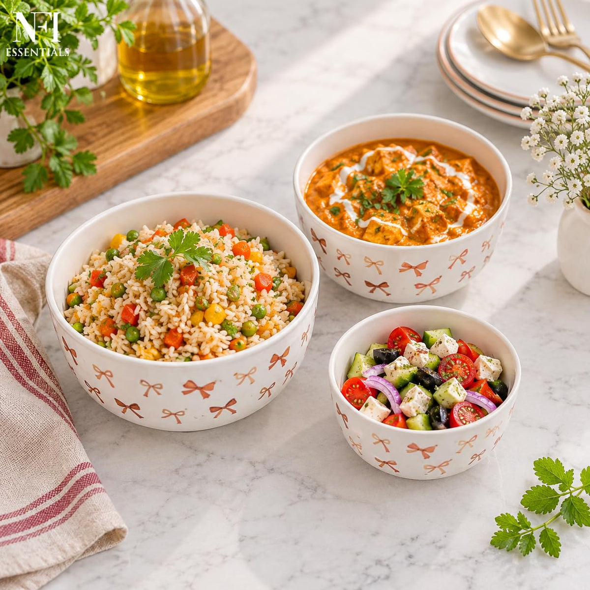 طقم علب حفظ الطعام 3 قطع – تصميم فيونكة