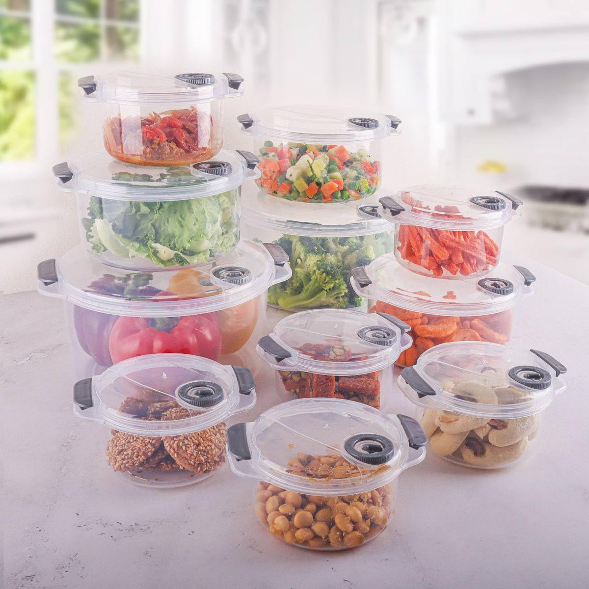 طقم علب حفظ الطعام الدائرية محكمة الغلق-12 قطعة