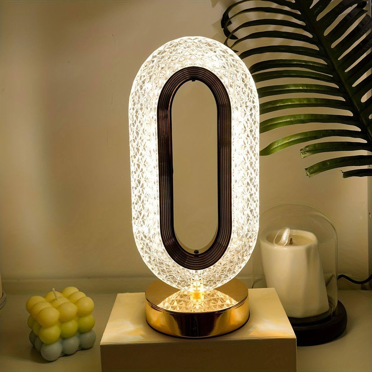 أباجورة LED كريستال بيضاوية فاخرة بإضاءة ديكورية دافئة
