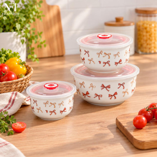 طقم علب حفظ الطعام 3 قطع – تصميم فيونكة