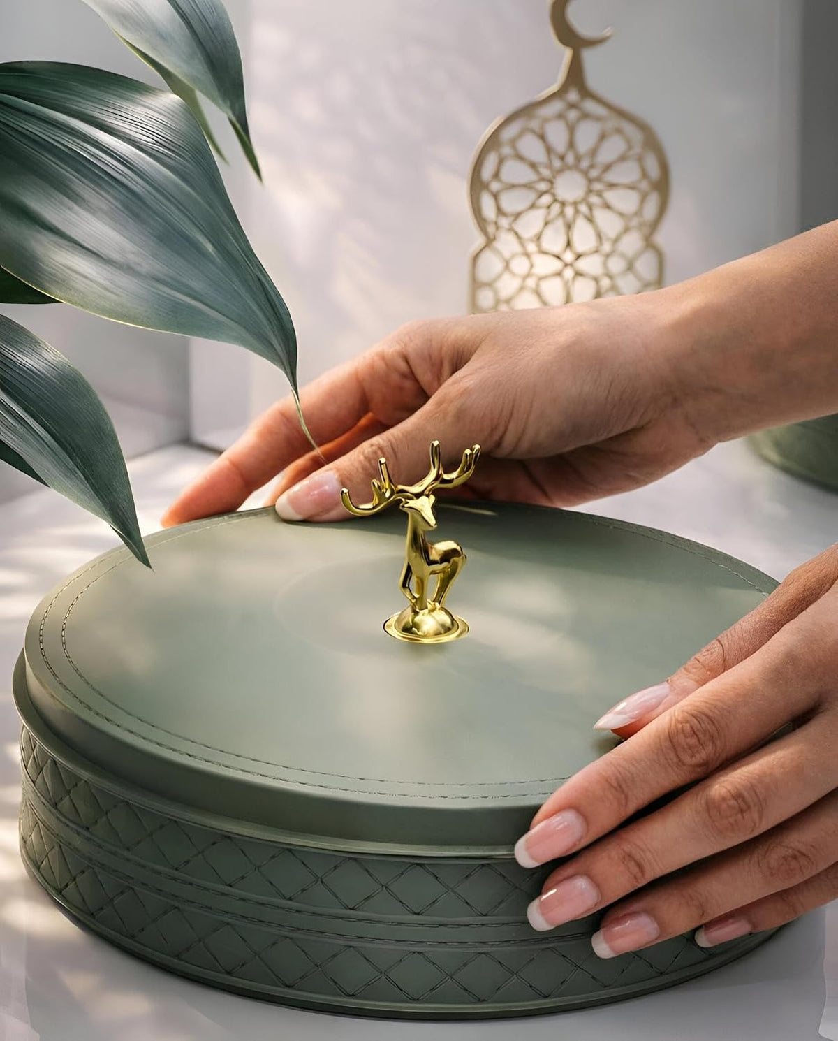 صينية تسالي دائرية دوارة 2 دور بغطاء ومقبض ذهبي