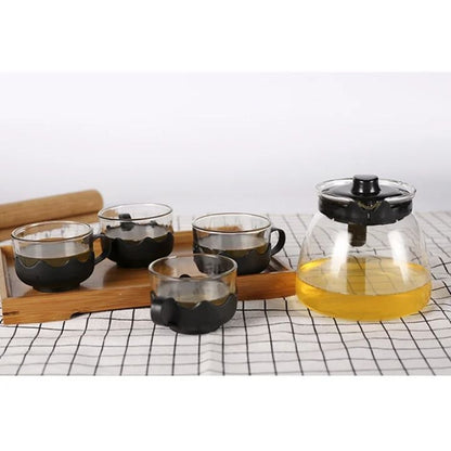 طقم شاي زجاج 5 قطع – براد بمصفاة + 4 أكواب