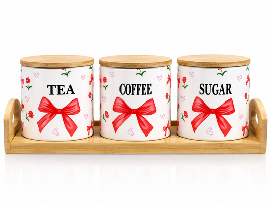 طقم برطمانات Tea Coffee Sugar – 3 قطع مع هولدر خشب